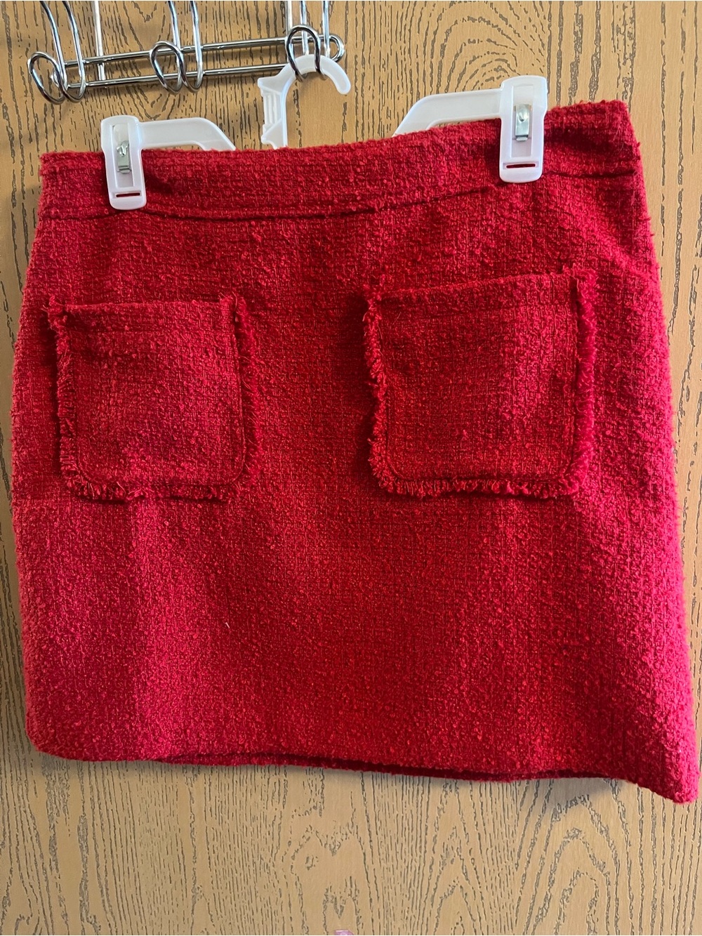 LOFT Red Bouclé Mini Skirt with Front Patch Pockets